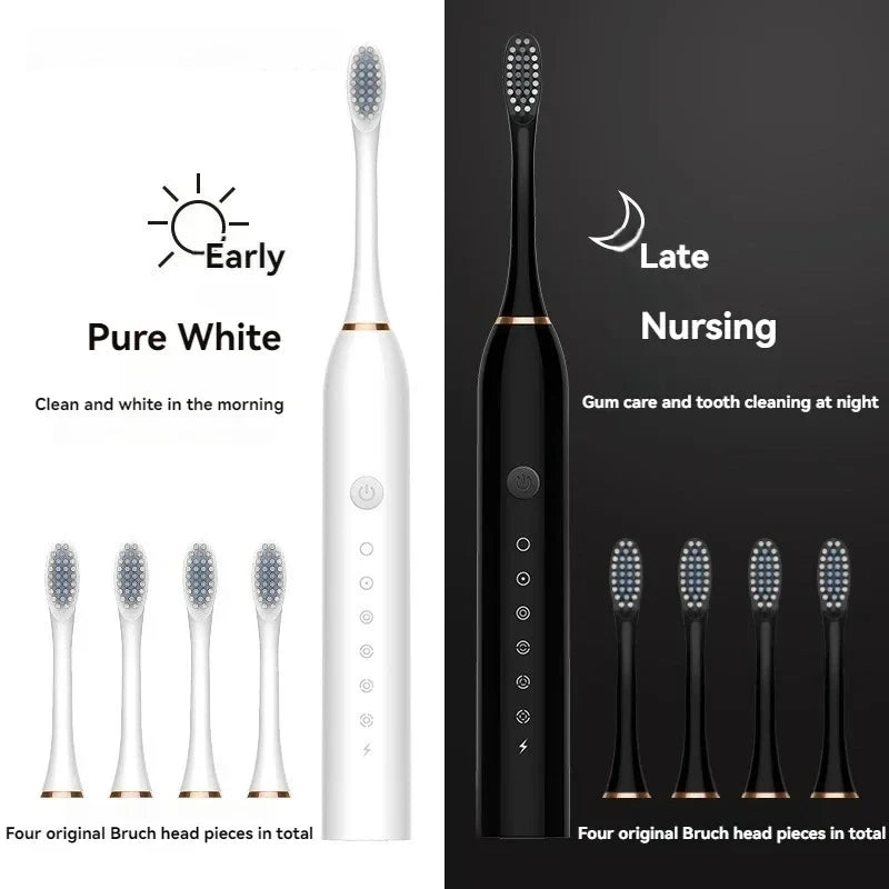 Electric Ultrasonic Toothbrush Six Speed Mode Home Soft Hair USB Charging Waterproof Adult Tooth Cleaner Automatic Couple Set-